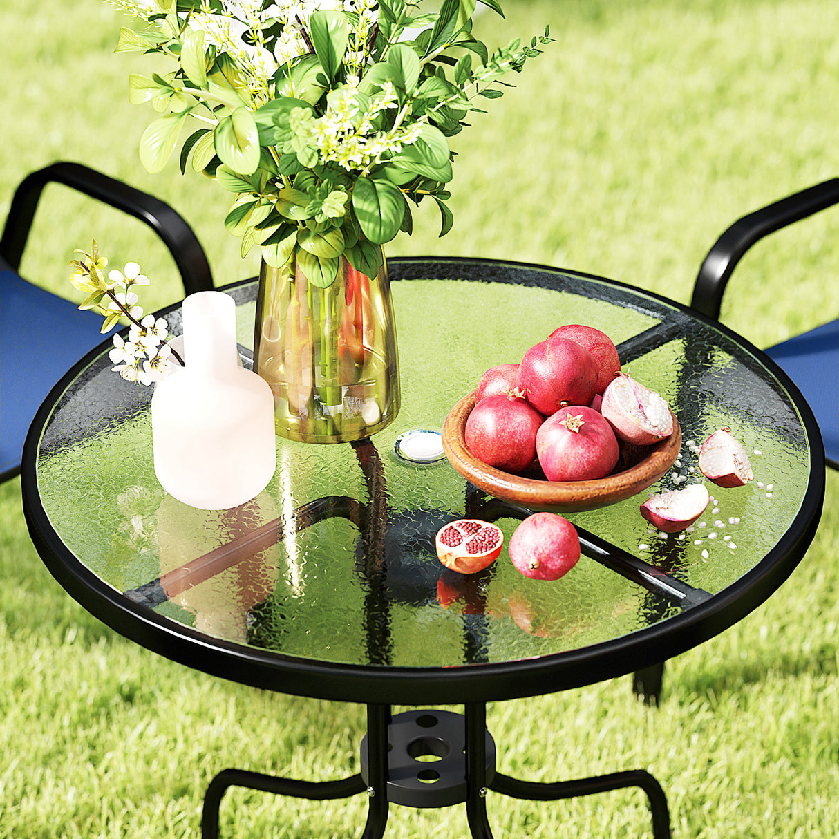 Steel 5 Pieces Patio Garden Dining Set With Glass Top Table - Velmora