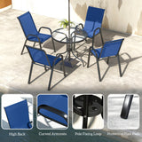 Steel 5 Pieces Patio Garden Dining Set With Glass Top Table - Velmora