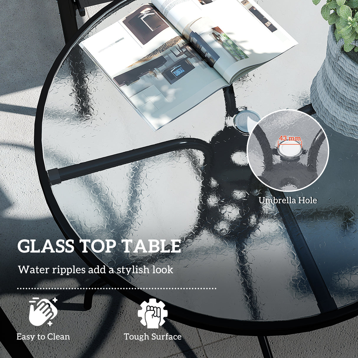 Steel 5 Pieces Patio Garden Dining Set With Glass Top Table - Velmora