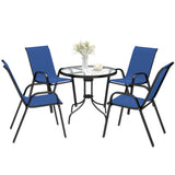 Steel 5 Pieces Patio Garden Dining Set With Glass Top Table - Velmora