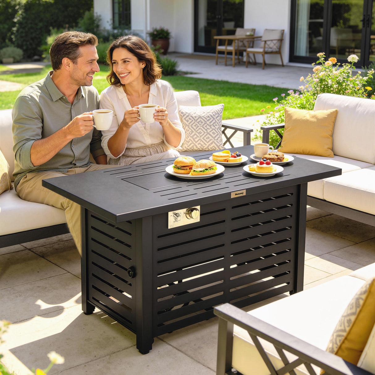 Steel 50,000 BTU Propane Gas Garden Fire Pit Table With 43" Steel Table top and Lid - Velmora