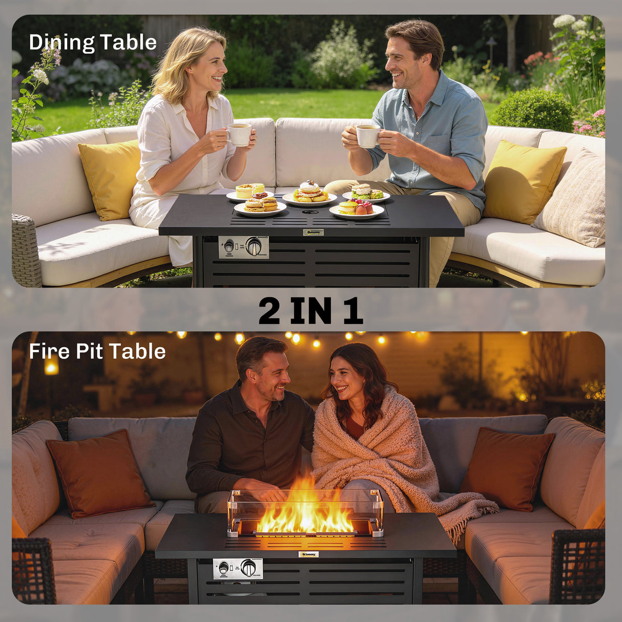 Steel 50,000 BTU Propane Gas Garden Fire Pit Table With 43" Steel Table top and Lid - Velmora