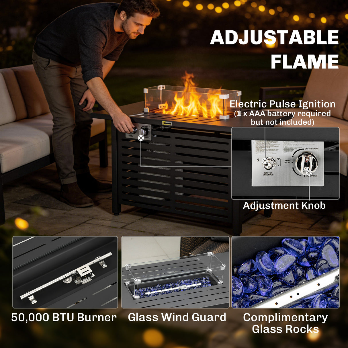 Steel 50,000 BTU Propane Gas Garden Fire Pit Table With 43" Steel Table top and Lid - Velmora