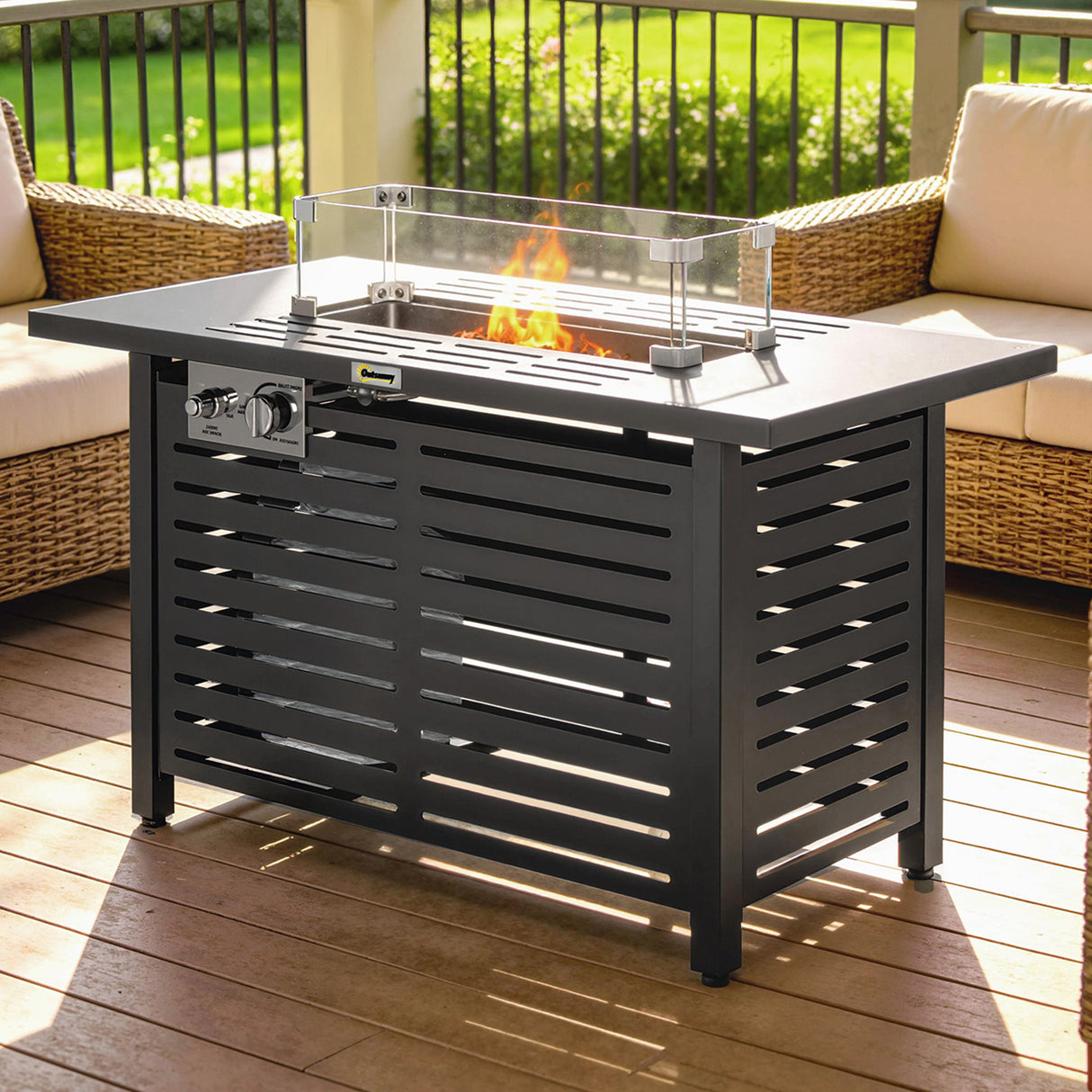 Steel 50,000 BTU Propane Gas Garden Fire Pit Table With 43" Steel Table top and Lid - Velmora