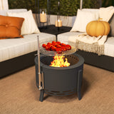 Steel 58 cm Round Portable Fire Pit With Grill Grate And Ash Catcher - Velmora