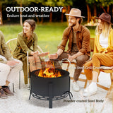 Steel 58 cm Round Portable Fire Pit With Grill Grate And Ash Catcher - Velmora