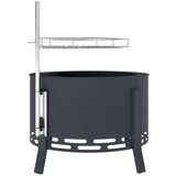 Steel 58 cm Round Portable Fire Pit With Grill Grate And Ash Catcher - Velmora