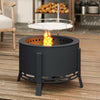 Steel 58 cm Round Portable Fire Pit With Grill Grate And Ash Catcher - Velmora