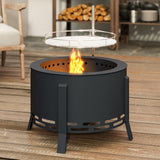 Steel 58 cm Round Portable Fire Pit With Grill Grate And Ash Catcher - Velmora