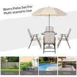 Steel 6 Pieces Patio Garden Dining Set With Folding Chairs And Parasol - Velmora