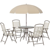 Steel 6 Pieces Patio Garden Dining Set With Folding Chairs And Parasol - Velmora