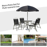 Steel 6 Pieces Patio Garden Dining Set With Folding Chairs And Parasol - Velmora