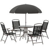 Steel 6 Pieces Patio Garden Dining Set With Folding Chairs And Parasol - Velmora
