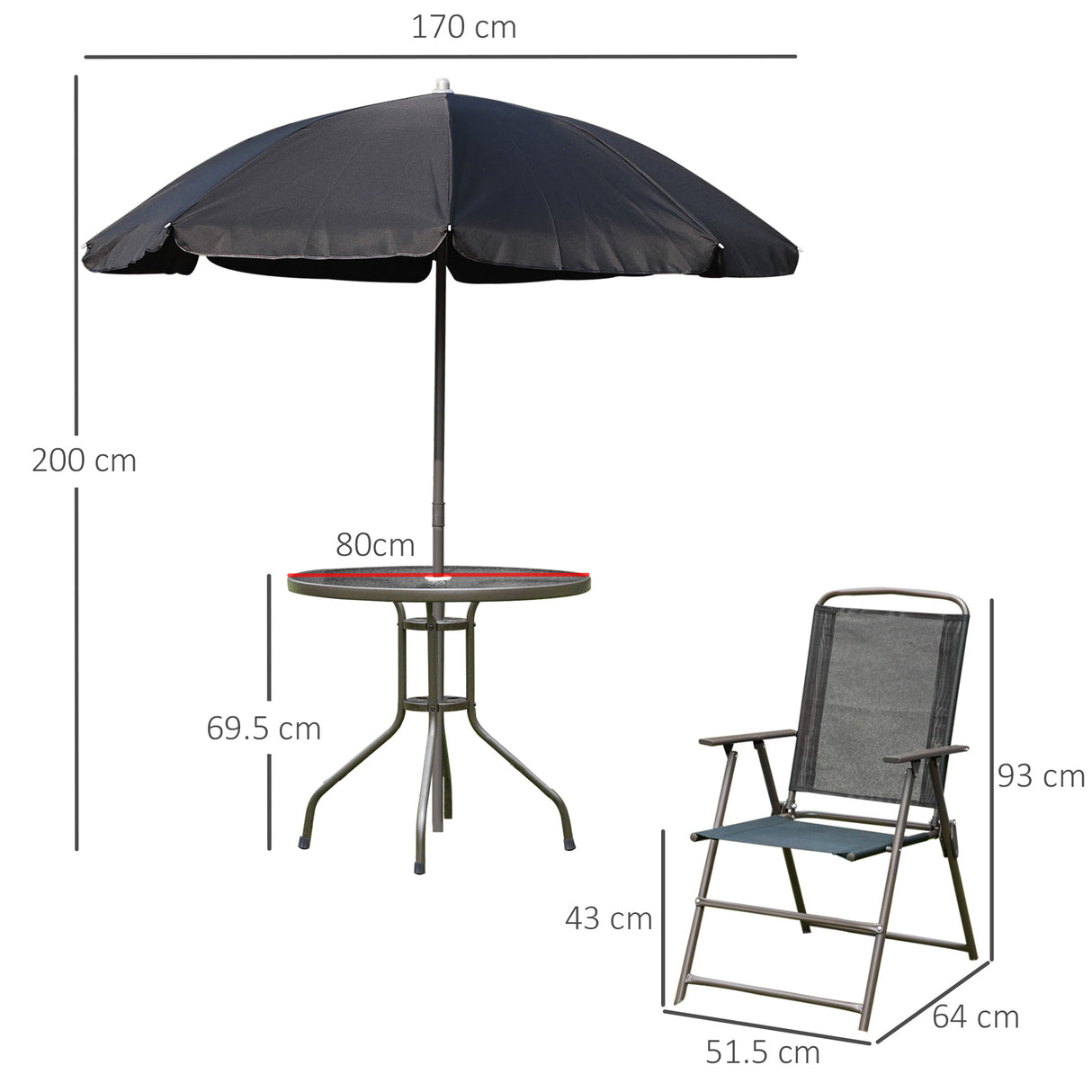 Steel 6 Pieces Patio Garden Dining Set With Folding Chairs And Parasol - Velmora