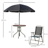 Steel 6 Pieces Patio Garden Dining Set With Folding Chairs And Parasol - Velmora