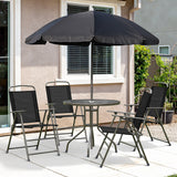Steel 6 Pieces Patio Garden Dining Set With Folding Chairs And Parasol - Velmora
