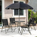 Steel 6 Pieces Patio Garden Dining Set With Folding Chairs And Parasol - Velmora