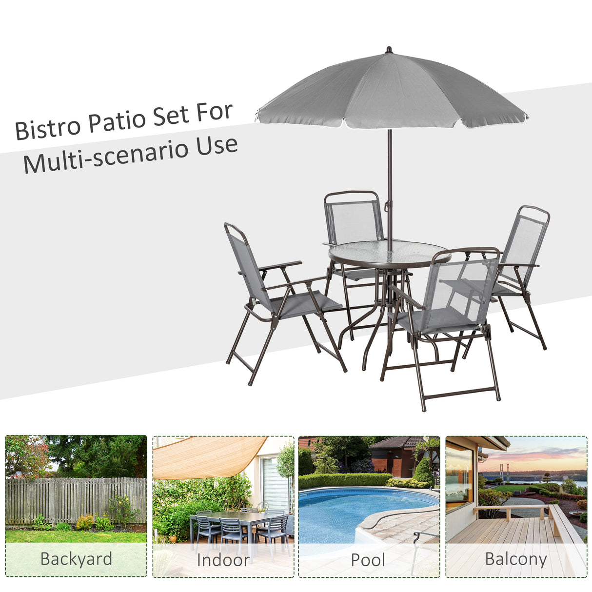 Steel 6 Pieces Patio Garden Dining Set With Folding Chairs And Parasol - Velmora