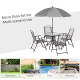 Steel 6 Pieces Patio Garden Dining Set With Folding Chairs And Parasol - Velmora