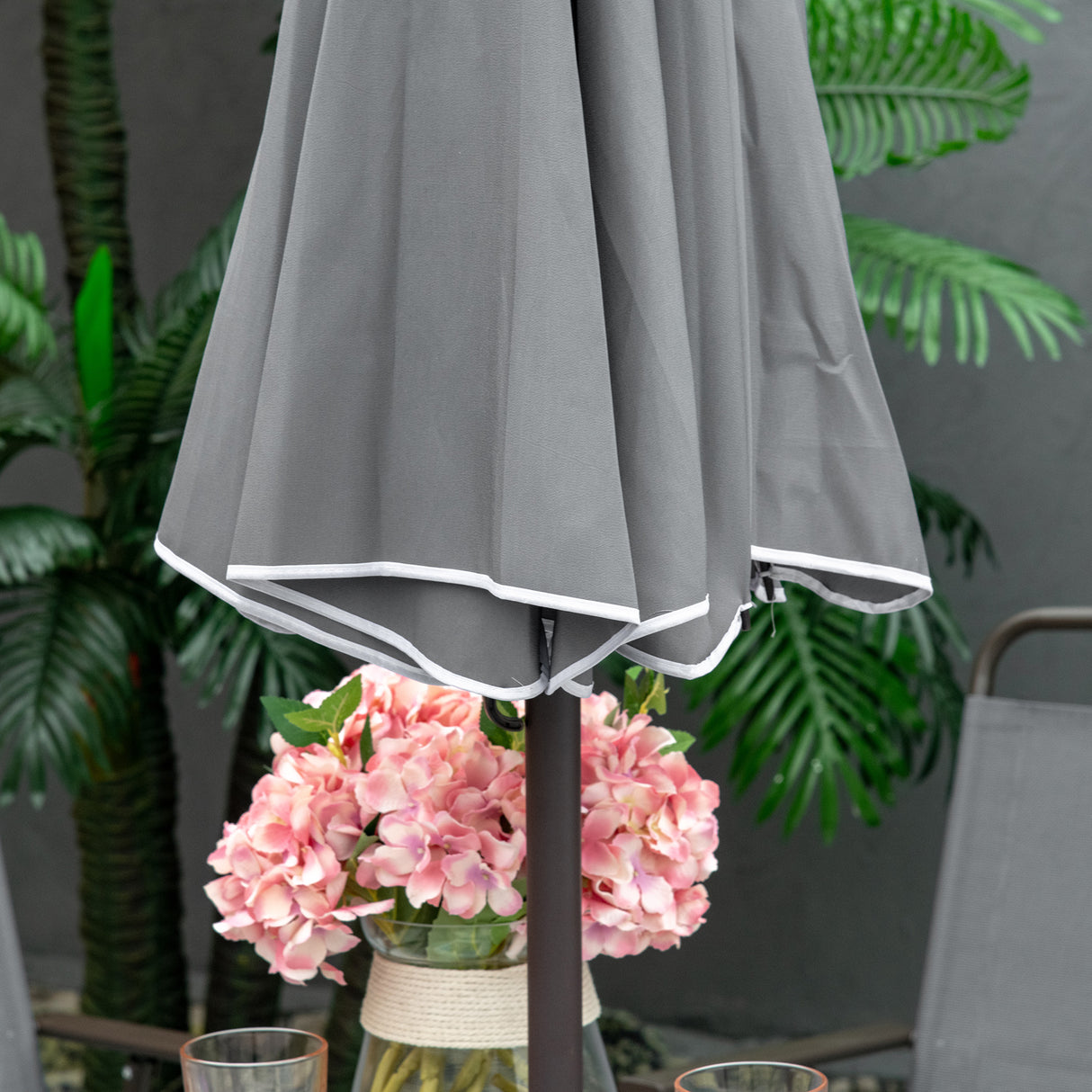 Steel 6 Pieces Patio Garden Dining Set With Folding Chairs And Parasol - Velmora