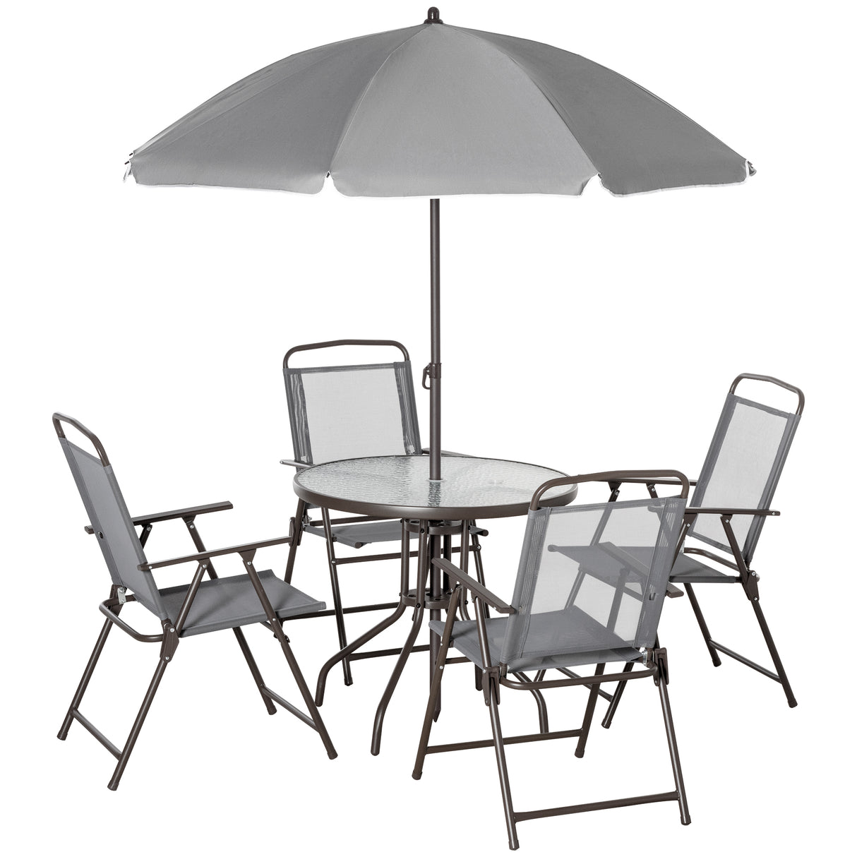 Steel 6 Pieces Patio Garden Dining Set With Folding Chairs And Parasol - Velmora