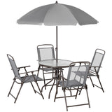 Steel 6 Pieces Patio Garden Dining Set With Folding Chairs And Parasol - Velmora