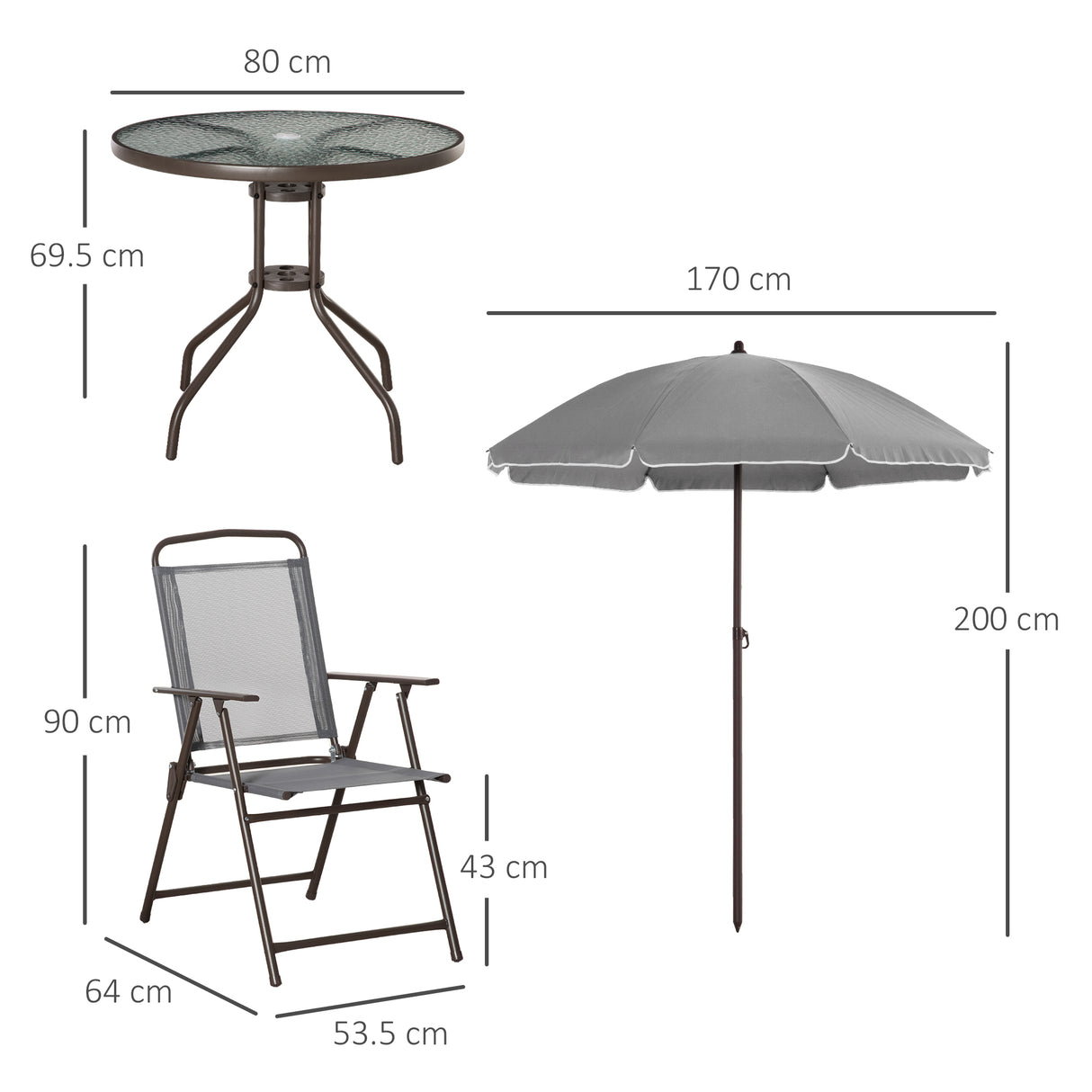 Steel 6 Pieces Patio Garden Dining Set With Folding Chairs And Parasol - Velmora