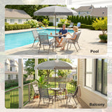 Steel 6 Pieces Patio Garden Dining Set With Folding Chairs And Parasol - Velmora