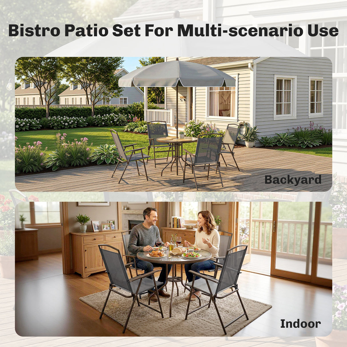 Steel 6 Pieces Patio Garden Dining Set With Folding Chairs And Parasol - Velmora