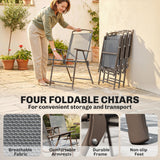 Steel 6 Pieces Patio Garden Dining Set With Folding Chairs And Parasol - Velmora