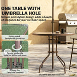Steel 6 Pieces Patio Garden Dining Set With Folding Chairs And Parasol - Velmora