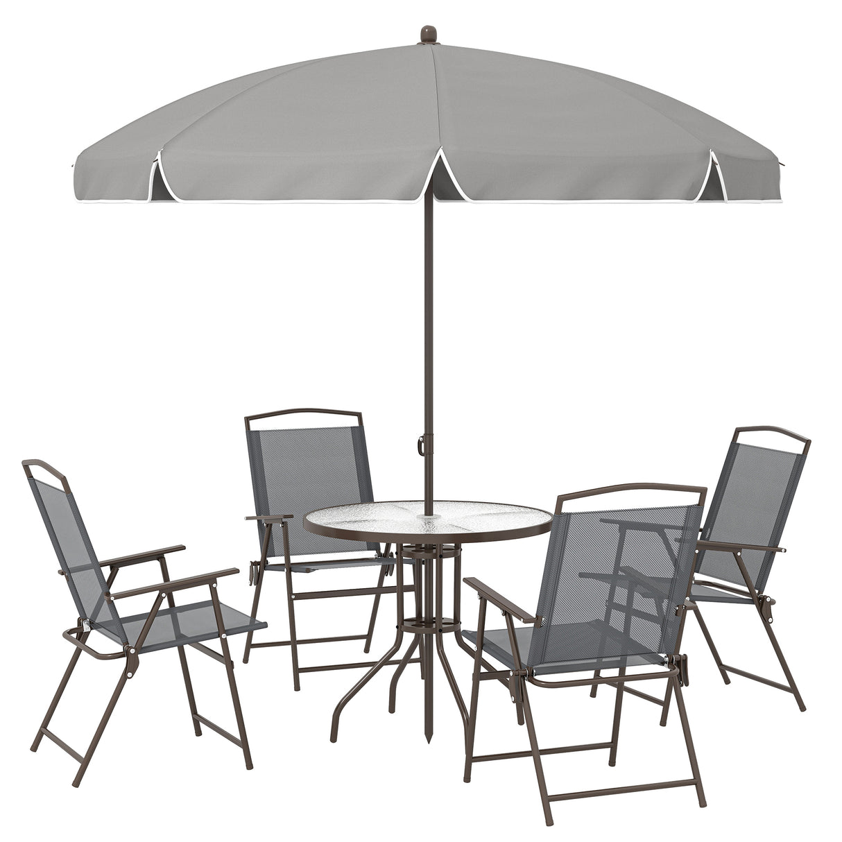 Steel 6 Pieces Patio Garden Dining Set With Folding Chairs And Parasol - Velmora