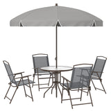 Steel 6 Pieces Patio Garden Dining Set With Folding Chairs And Parasol - Velmora