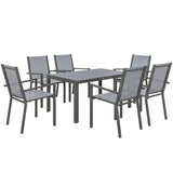 Steel 6 Seater Garden Dining Set With 150cm Wide Plastic Wood Effect Top Table - Velmora