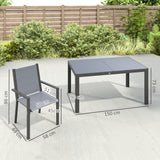 Steel 6 Seater Garden Dining Set With 150cm Wide Plastic Wood Effect Top Table - Velmora