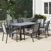 Steel 6 Seater Garden Dining Set With 150cm Wide Plastic Wood Effect Top Table - Velmora