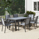 Steel 6 Seater Garden Dining Set With 150cm Wide Plastic Wood Effect Top Table - Velmora