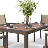 Steel 6 Seater Garden Dining Set With 150cm Wide Plastic Wood Effect Top Table - Velmora