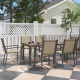 Steel 6 Seater Garden Dining Set With 150cm Wide Plastic Wood Effect Top Table - Velmora