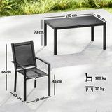 Steel 6 Seater Garden Dining Set With 150cm Wide Plastic Wood Effect Top Table - Velmora