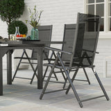 Steel 6 Seater Garden Dining Set With 180cm Wide Plastic Wood Effect Top Table - Velmora