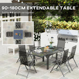 Steel 6 Seater Garden Dining Set With 180cm Wide Plastic Wood Effect Top Table - Velmora