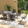 Steel 6 Seater Garden Dining Set With 180cm Wide Plastic Wood Effect Top Table - Velmora