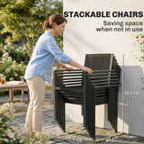 Steel 6 Seater Garden Dining Set With Acacia Wood Table And Stackable Chairs - Velmora