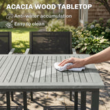 Steel 6 Seater Garden Dining Set With Acacia Wood Table And Stackable Chairs - Velmora