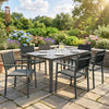 Steel 6 Seater Garden Dining Set With Acacia Wood Table And Stackable Chairs - Velmora