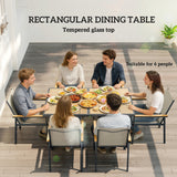 Steel 6 Seater Garden Dining Set With Glass Top Table - Velmora