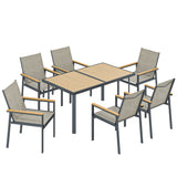 Steel 6 Seater Garden Dining Set With Glass Top Table - Velmora