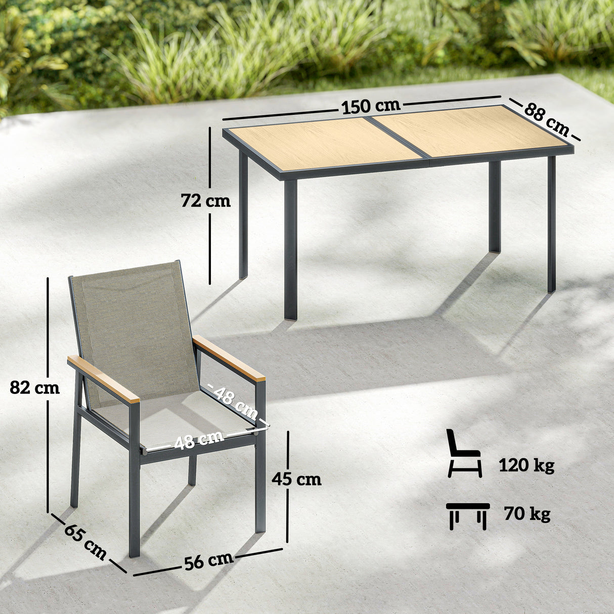 Steel 6 Seater Garden Dining Set With Glass Top Table - Velmora