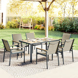 Steel 6 Seater Garden Dining Set With Glass Top Table - Velmora